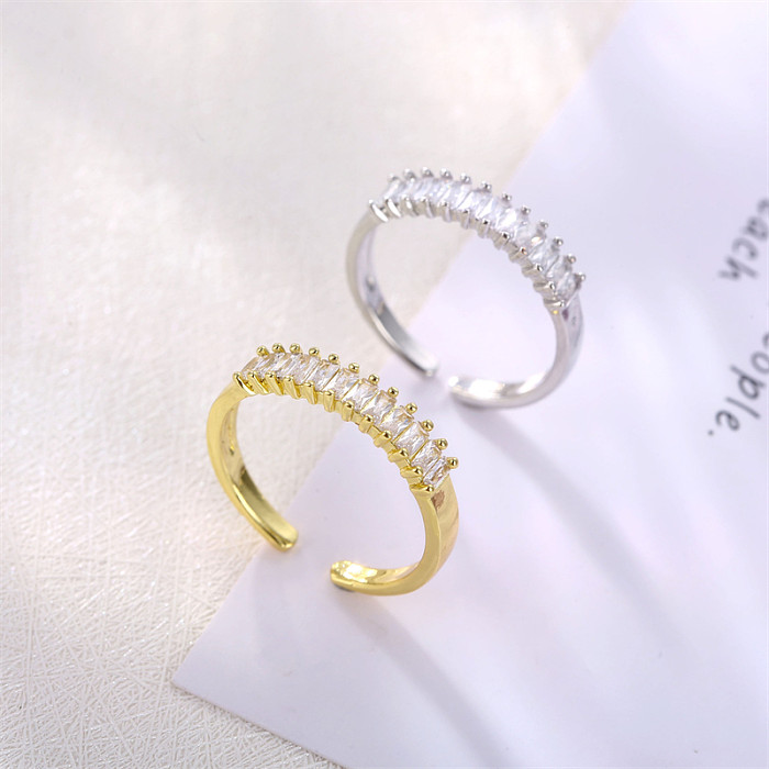 Simple Style Geometric Copper Plating Inlay Zircon Open Rings