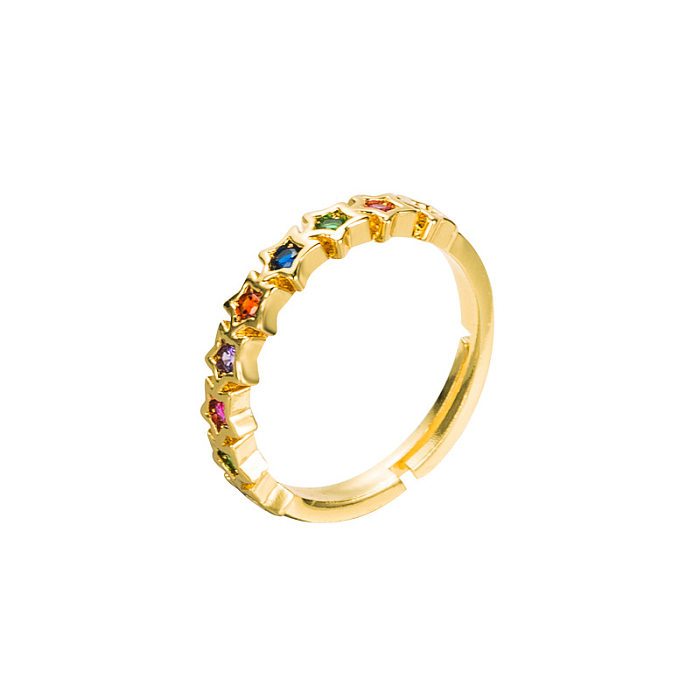 Fashion Copper-plated Gold Micro-inlaid Color Zircon Ring