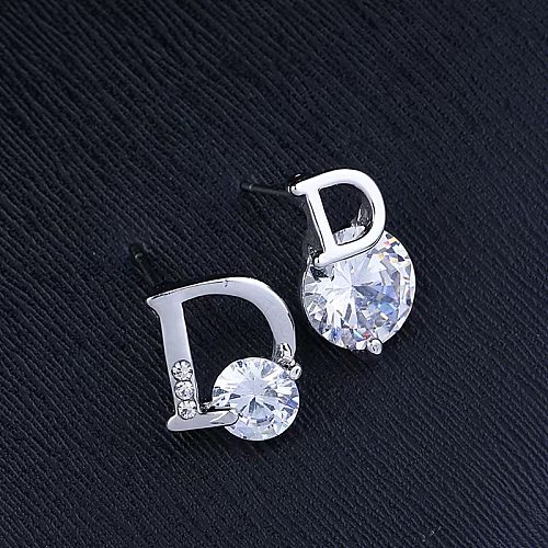 1 Pair Sexy Simple Style Letter Plating Inlay Copper Zircon Silver Plated Ear Studs