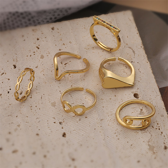 Elegant Retro Streetwear Geometric Bow Knot Copper Plating Inlay Zircon Gold Plated Open Rings