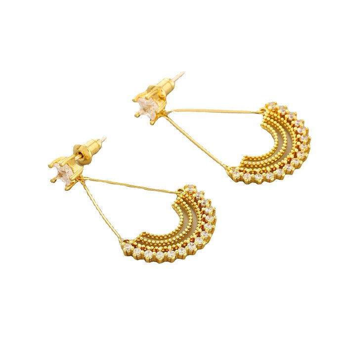 1 paire de boucles d'oreilles pendantes en cuivre et Zircon, Style Simple, incrustation de couleur unie