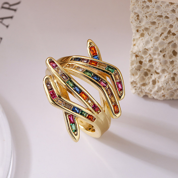 Exaggerated Simple Style Gesture Copper Plating Inlay Zircon 18K Gold Plated Open Rings