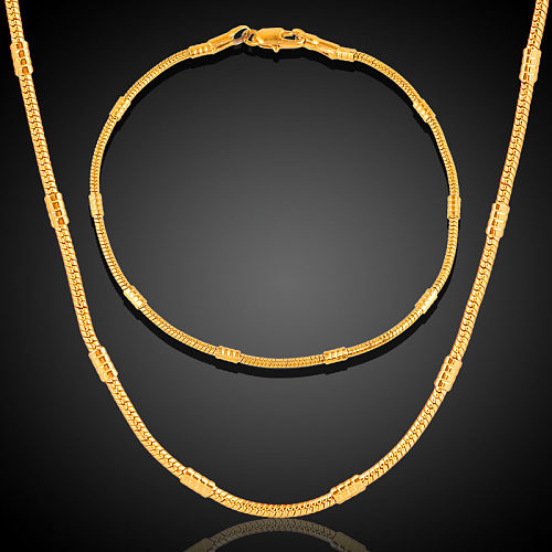 مجموعة مجوهرات مطلية بالذهب عيار 18 قيراط بتصميم بسيط بلون النحاس