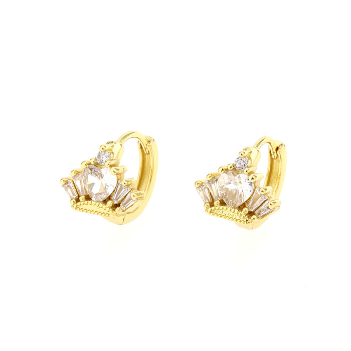 1 paire de boucles d'oreilles plaquées or 18 carats, Style Simple et décontracté, incrustation en forme de cœur, cuivre et Zircon