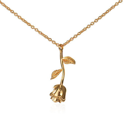 Collier pendentif en placage de cuivre de fleur de style simple et doux