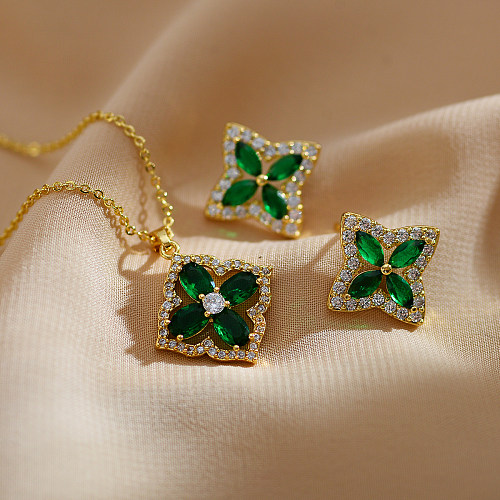 Simple Style Flower Copper Inlay Zircon Pendant Necklace
