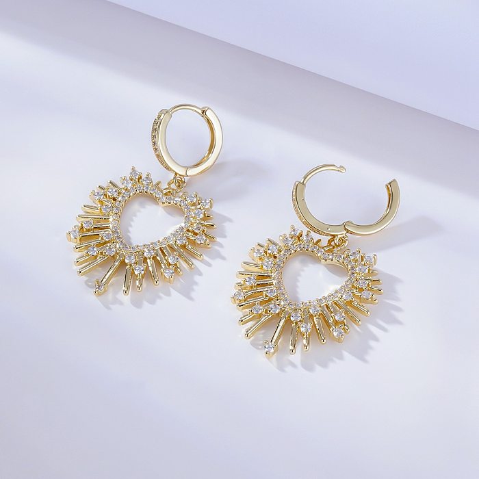 Fashion Gold-plated Heart-shaped Zircon Copper Earrings