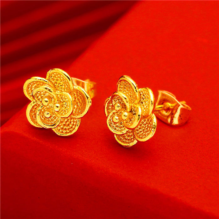 Simple Style Flower Brass Gold Plated Earrings 1 Pair