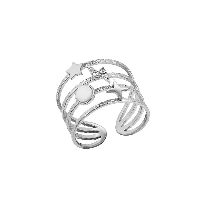 Art- und Weisegeometrischer Stern-Edelstahl-offener Ring-künstliche Strass-Edelstahl-Ringe