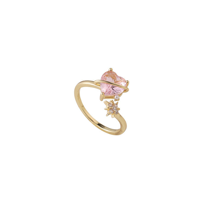Fashion Cute Pink Heart-shaped Pearl Star Zircon Copper Open Index Finger Ring