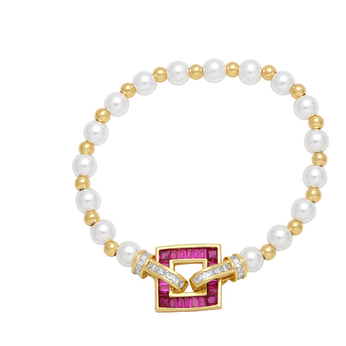 Bracelets artistiques en cuivre et Zircon, perles d'imitation carrées brillantes, en vrac