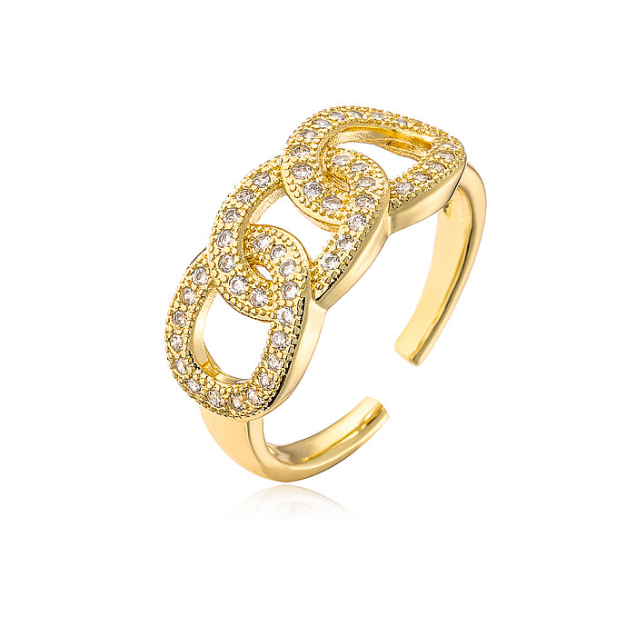 Fashion Geometric Copper Gold Plated Zircon Open Ring 1 Piece