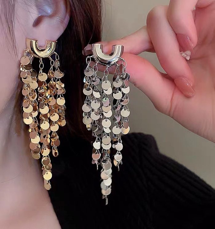1 Pair Casual Exaggerated Round Solid Color Tassel Plating Copper Drop Earrings