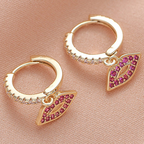 1 Pair Simple Style Streetwear Lips Plating Inlay Copper Zircon Earrings