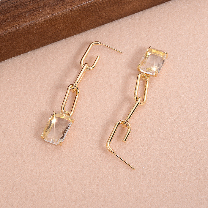 1 Pair IG Style Modern Style Rectangle Plating Inlay Copper Glass Drop Earrings