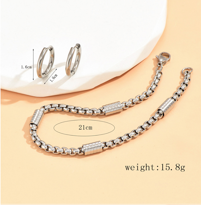Moda estilo simples geométrico chapeamento de aço inoxidável pulseiras brincos conjunto de 2 peças