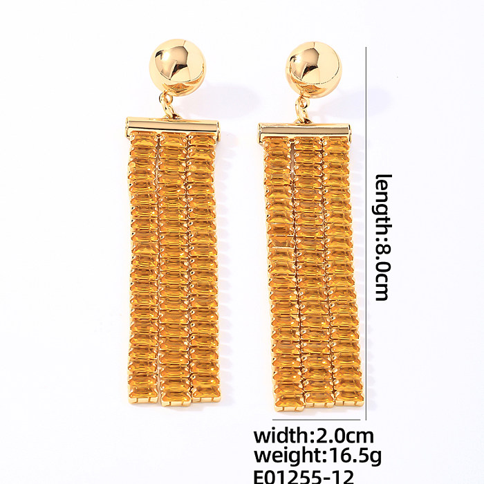 1 par de pendientes colgantes chapados en oro blanco con incrustaciones rectangulares redondas brillantes y brillantes