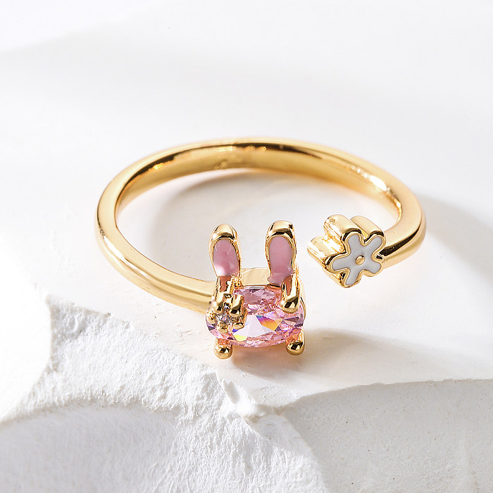 Fashion Rabbit Copper Gold Plated Zircon Open Ring 1 Piece