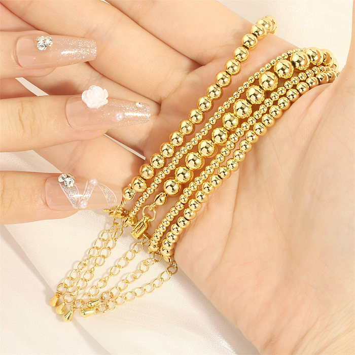 Bracelets plaqués or 18 carats avec perles rondes en cuivre de style vintage hip-hop