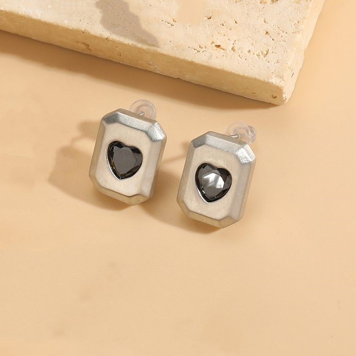 1 paire de clous d'oreilles plaqués or 14 carats, Style classique, géométrique, en forme de cœur, incrustation de cuivre et de Zircon