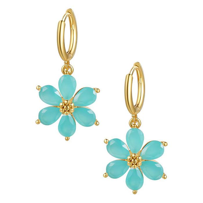 Six-leaf Flower Color Zircon Earrings Wholesale Jewelry jewelry