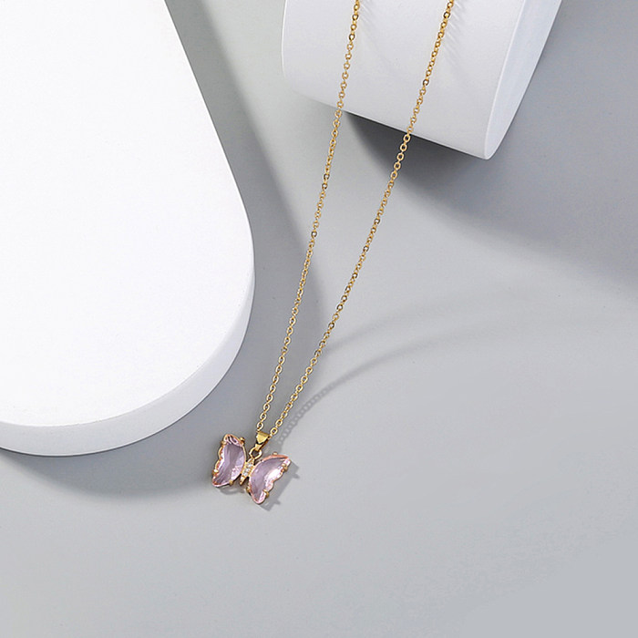 1 pieza de collar con colgante de cristal con incrustaciones de cobre y mariposa a la moda
