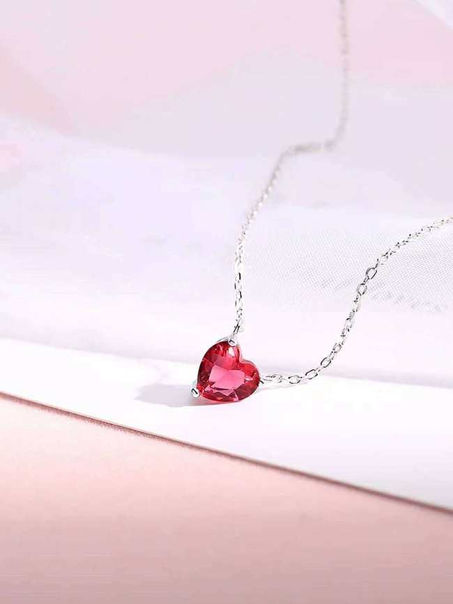 Moda coração forma cobre incrustação diamante artificial pingente colar 1 peça