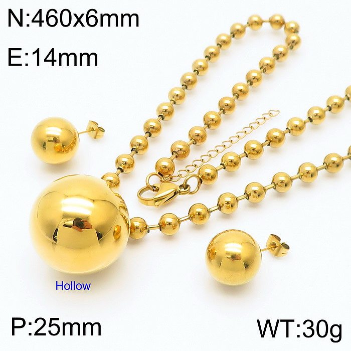 Elegant Lady Solid Color Titanium Steel Polishing Plating 18K Gold Plated Earrings Necklace