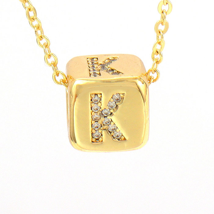 Simple Style Letter Copper Plating Inlay Zircon 18K Gold Plated Pendant Necklace