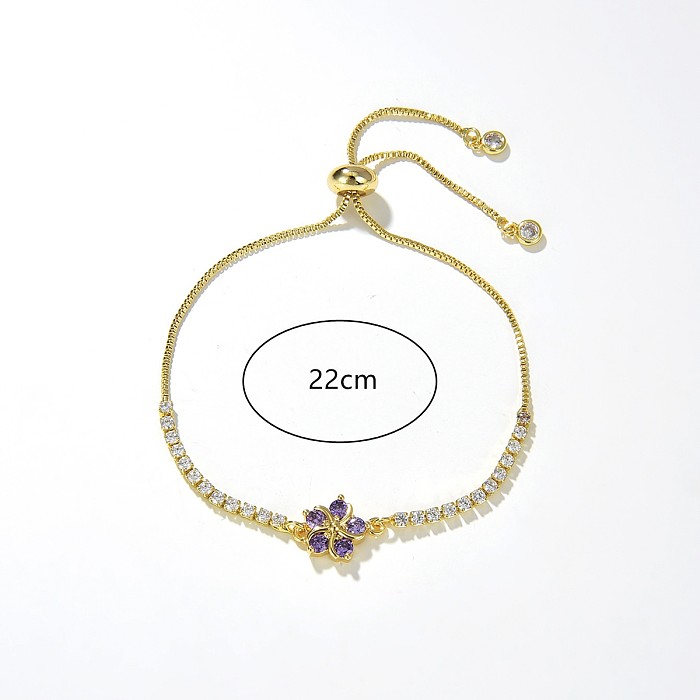 Pulseiras de cobre de flores da moda banhadas a ouro zircão pulseiras de cobre 1 peça