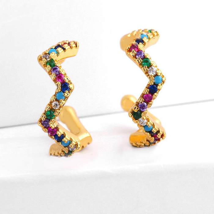 Micro-inlaid Colored Zircon Cuff Clip Earrings NHAS140983