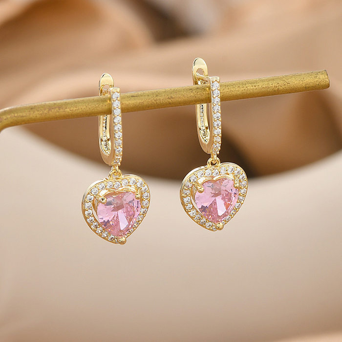 1 Pair Fashion Heart Shape Copper Irregular Plating Zircon Drop Earrings