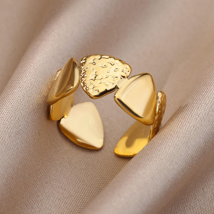 1 Piece Fashion Leaf Stainless Steel Inlaid Gold Open Ring