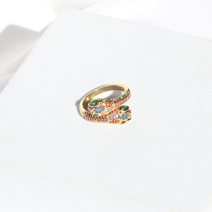 Anillo abierto de cobre de mariposa retro Chapado en anillos de cobre de circón