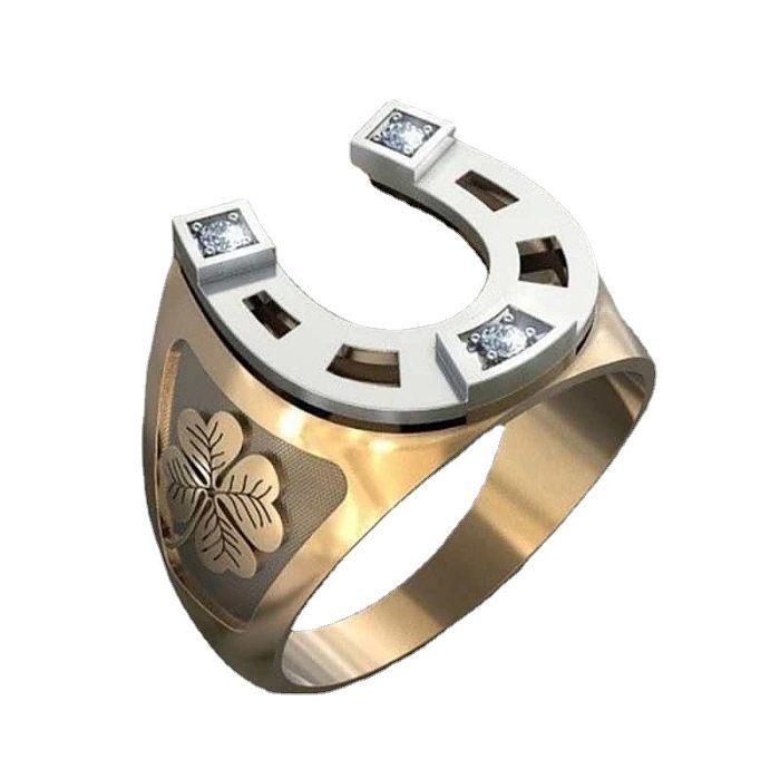 Anéis de zircão embutidos geométricos em formato de U retrô com chapeamento de cobre