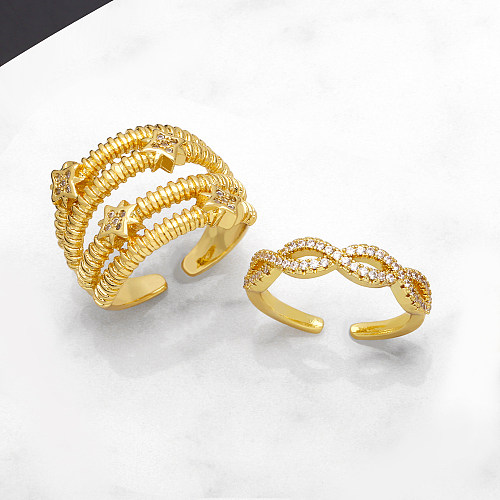 O estilo simples acena anéis abertos banhados a ouro do zircão 18K das pérolas do embutimento do chapeamento de cobre