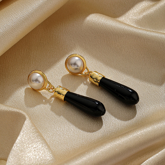 1 Paar lässige, schlichte, runde Achat-Beschichtungs-Inlay-Kupfer-Perlen-Ohrringe mit 18-Karat-Vergoldung