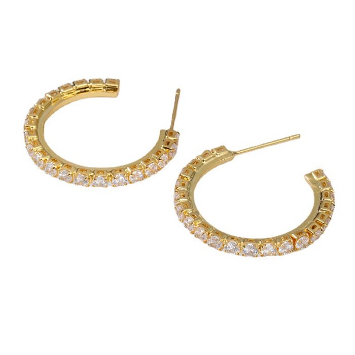 1 Pair Simple Style Round Plating Inlay Copper Zircon Ear Studs