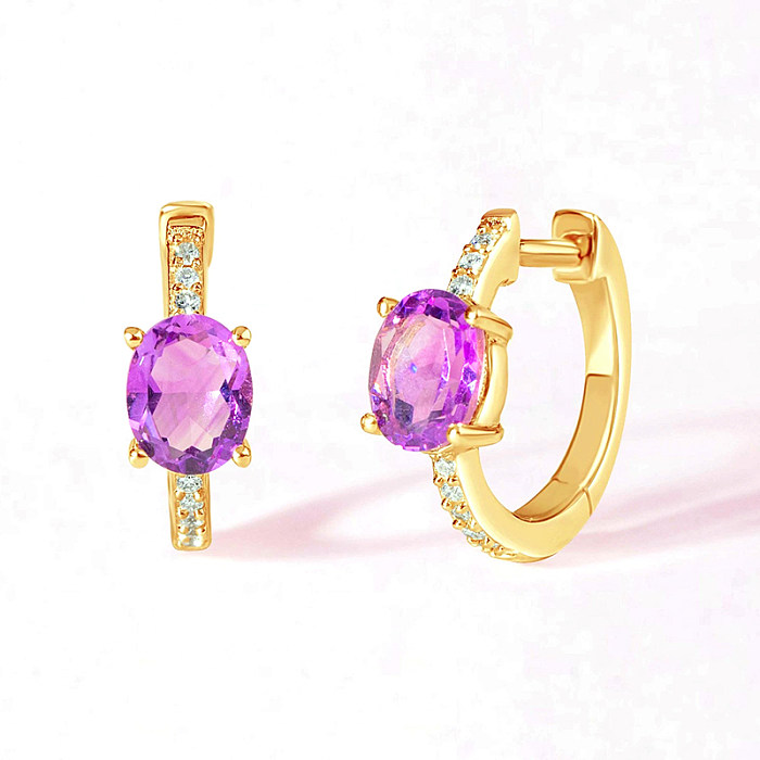 1 Pair IG Style Shiny Oval Plating Inlay Copper Zircon White Gold Plated Gold Plated Earrings