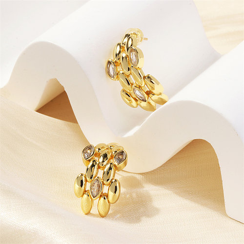 1 Pair Retro Simple Style Geometric Plating Inlay Copper Zircon 18K Gold Plated Ear Studs