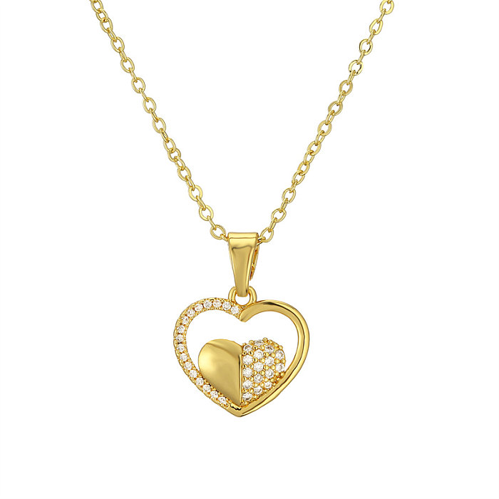 Streetwear Letter Heart Shape Copper Plating Inlay Zircon Gold Plated Pendant Necklace