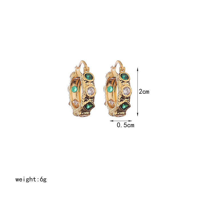 1 Paar klassische Retro-Ohrringe mit runder Beschichtung, Kupfer-Zirkon-Inlay, 18 Karat vergoldet