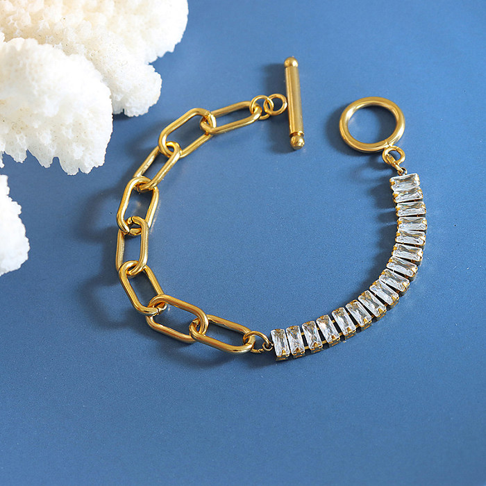 1 Piece Fashion Circle Rectangle Titanium Steel Inlay Zircon Bracelets Necklace