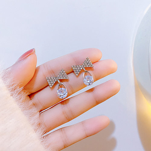 1 Pair Elegant Shiny Bow Knot Inlay Copper Zircon Earrings