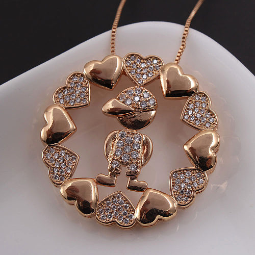 Simple Style Commute Cartoon Character Copper Plating Inlay Zircon Gold Plated Pendant Necklace