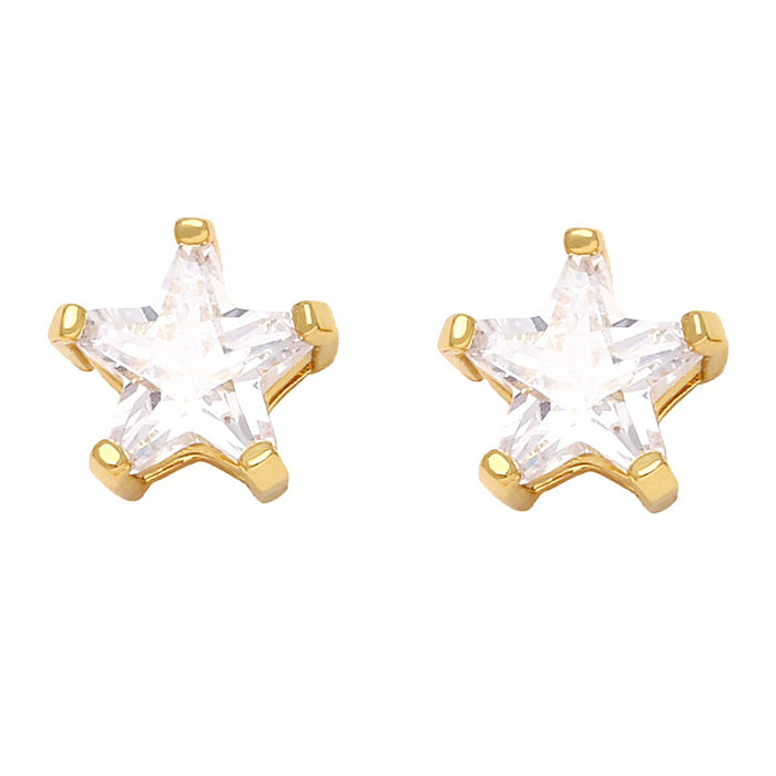 1 Pair Simple Style Star Water Droplets Inlay Sterling Silver Copper Artificial Diamond Ear Studs