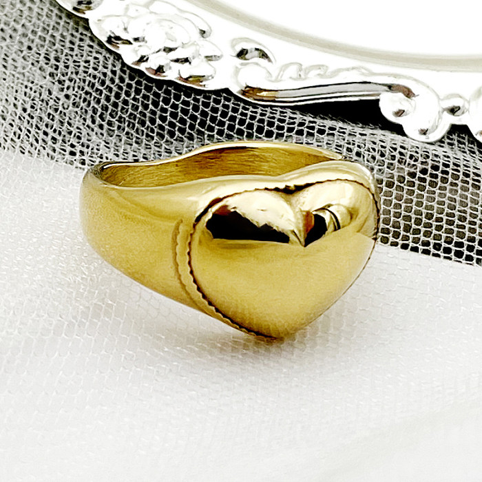 Lässiger, schlichter Stil, herzförmig, Edelstahl-Beschichtung, vergoldete Ringe