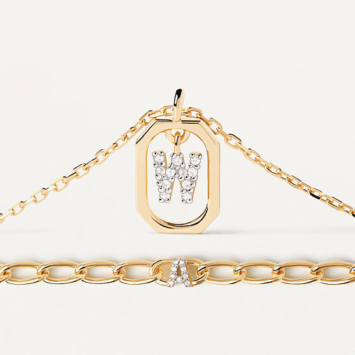 Collier pendentif plaqué or 18 carats avec incrustation de cuivre et lettre de style moderne