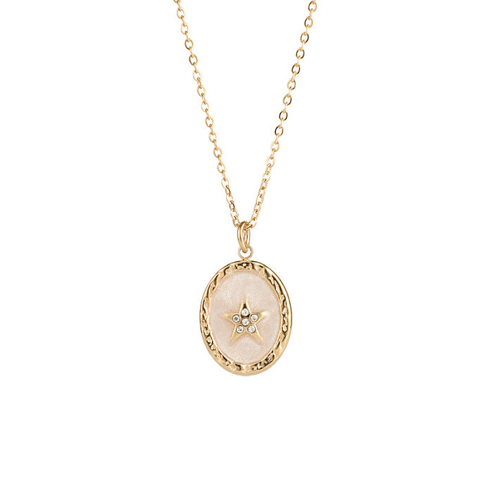 Collar de cobre con forma de luna y estrella ovalada geométrica, joyería chapada en oro de 18 quilates