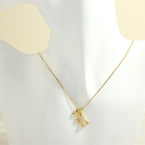 Cute Simple Style Little Bear Copper Plating Inlay Zircon 18K Gold Plated Pendant Necklace